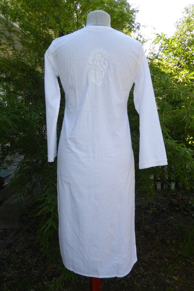 S XL cotton tunic 'Nagara' hand-embroidered, tunic made of hand-embroidered white cotton, Indian tunic image 4