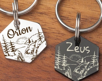 Hexagon Dog ID Tag - Dog Tag - Dog Name Tag - Dog Tags for Dog Personalized - Engraved Pet ID Tag Dog Tag - Custom Pet Tag - Sunraise
