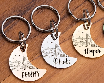 Cat Tag - Cat ID Tag - Moon Cat Tag - Cat Tags Personalized - Cat Name Tag - Cat Collar Tag - Desert Cat Tag - Western Pet Tags - Cactus