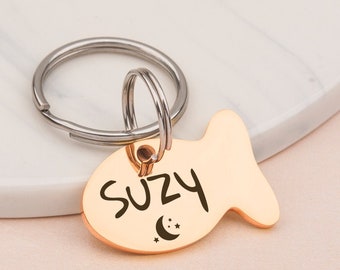 Cat Gifts - Cat Tag Personalized - Cat Id Tag - Pet Tags Cat - Cat Name Tag - Cat Collar Tag Fish - Cute of Cat Tag Rainbow