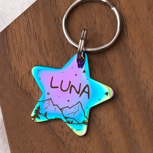 Dog Tag - Star Dog tag - Custom Dog Tag - Dog ID Tag - Dog Name Tag - Dog Collar Tag - Star Dog Tag, Cat Tag Rainbow - Mountain & Stars