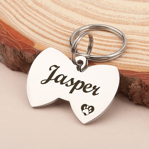 Dog Tag - Dog Tags For Dogs Personalized - Dog Name Tag - Custom Pet Tag - Cute Dog Tag - Dog Bow Tie - Pet Id Tag - Bow Tie Dog Tag