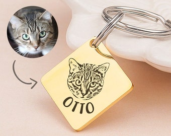 Cat Tag - Dog Tag -Custom Pet Portrait -  Pet Tag - Dog Tag For Dogs Personalized-Cat Collar Tag - Custom Cat Portrait Keychain - Cat Id Tag