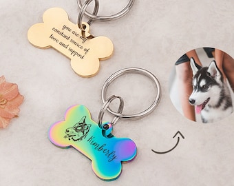 Bone Pet Portrait Keychain - Custom Pet Portrait - Dog Portrait Keychain from Photo  - Personalized Pet Keychain - Dog Mom Christmas Gifts