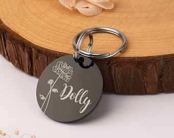 Dog Tag - Gifts for Dogs - Round Dog Tag - Custom Dog Tag - Dog ID Tag - Dog Tags for Dog Personalized - Dog tag with birth flowers