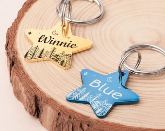 Dog Tag - Star Pet Tag - Custom Dog Tag - Dog ID Tag - Dog Name Tag - Dog Tag for Dog Personalized - Pet ID Tag, Woods - Forest - Stars