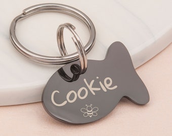 Cat Tag Personalized - Fish Shaped Cat Tag - Cat ID Tag - Cat Collar Tag - Custom Cat Tag Small - Cat Name Tag - Cat Gift - Pet Tag