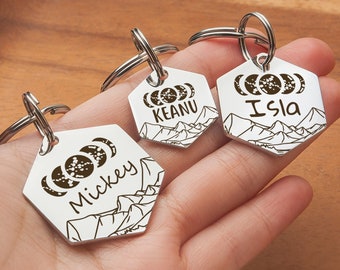 Dog Tag - Hexagon Dog Tag - Custom Dog ID Tag - Dog Tags for Dogs Personalized - Dog Collar Name Tag - Pet ID Tag - Mountains & Moon