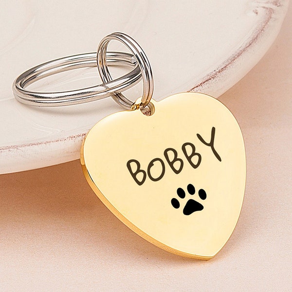 Dog Tags - Custom Pet Tag - Cat Name Tag - Dog Id Tag - Dog Tag Stainless Steel - Customized Dog Tag - Dog Tag Small Dog with Cute Paw Icon