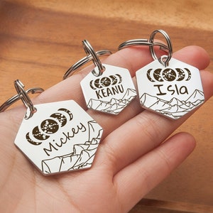 Dog Tag - Hexagon Dog tag - Custom Dog ID Tag - Dog Tags for Dogs Personalized - Dog Collar Name Tag - Pet ID Tag - Mountains & Moon