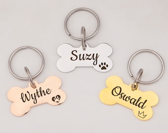 Personalized Dog Tag - Dog Tags - Dog ID Tag - Bone Dog Tag - Dog Name Tags - Custom Dog Tag for Dogs - Puppy Tag -Pet ID Tag Heart Paw Bone