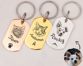 Pet Portrait Keychain - Custom Dog Keychain - Personalized Pet Portrait From Photo - Engraved Pet Keychain - Gift For Him Christmas -Pet Tag