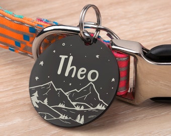 Dog Tag - Dog Collar Tag - Dog Tags for Dogs Personalized - Dog ID Tag - Dog Name Tag - Cat ID Tag - Custom Pet Name Tag - Mountain & Stars