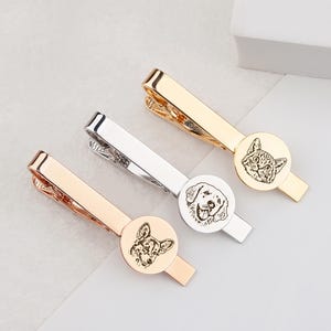 Custom Pet Portrait Tie Clip - Memorial Loss Gift for Dog Dad - Engraved Pet Photo Tie Clip - Personalized Pet Memorial Gifts for Him
