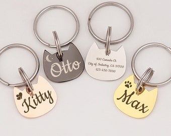 Cat Tag - Cat ID Tag - Cat Head Tag Personalized - Cat Collar Tag - Cat Name Tag - Small Cat Tag - Pet Tag Cat - Cat Shape Tag for Cats