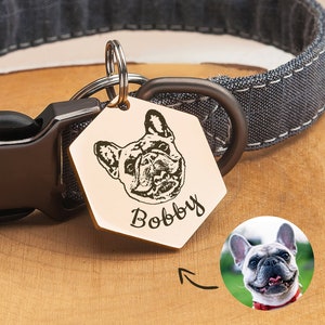 Pet Portrait - Dog Tags - Pet Portrait Dog Tag - Hexagon Dog Tag Personalized - Dog Collar Tag - Engraved Dog Photo Tag Gift for Dog Mom