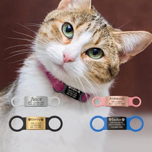Silicone Cat Tag - Cat Collar Tag - Silent Cat Tag - Slide on Cat Tag - Cat Tags Personalized - Cat Name Tags - Cat ID Tag - Custom Cat Tag