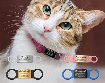 Silicone Cat Tag - Custom Cat Collar Tag - Silent Cat Tag - Slide on Cat Tag - Cat Tags Personalized - Cat Name Tags - Cat ID Tag - Cat Tag