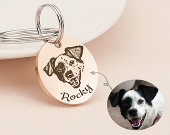 Pet Portraits - Dog Tags - Custom Pet Portrait - Dog Tags for Dogs Personalized Double Sided - Photo Engraved Dog Tag Gift for Dog Mom