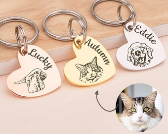 Dog Portrait KeyChain-Custom Pet Portrait Keychain-Personalized Pet Keychain Heart Pendant-Dog Mom Keychain-Unique Christmas Gifts-Dog Tag