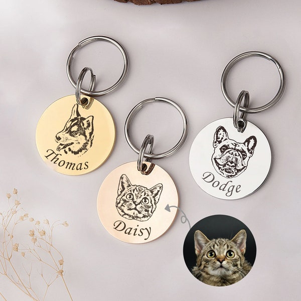 Engraved Pet Portrait Keychain - Custom Dog Portrait Keychain - Cat Portrait KeyChain From Photo - Personalized Pet Keychain - Dog Pet Gifts