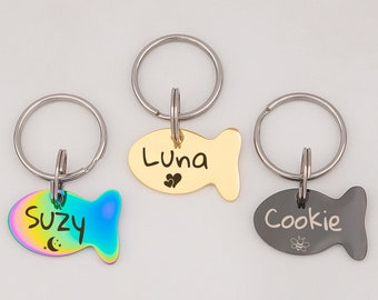 Cat Tag - Fish Shape Cat Tag Personalized - Cat ID Tag - Cat Collar Tag - Custom Cat Tag - Cat Name Tag - Cat Gift - Pet Cat Tag Small