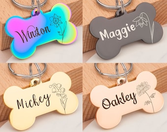 Dog Tag - Custom Dog Tags - Dog Tags For Dogs Personalized - Pet Id Tag - Dog Name Tag - Small Dog Tag - Bone Dog Tag - Floral Pet Tag