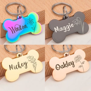 Dog Tag - Custom Dog Tags - Dog Tags For Dogs Personalized - Pet Id Tag - Dog Name Tag - Small Dog Tag - Bone Dog Tag - Floral Pet Tag