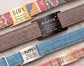 Cat Tag Personalized - Cat Collar Tag - Cat Gifts - Custom Cat Name Tags - Silent Pet Tag - Slide on Cat Tag - Silent Pet Tag with Cut Hole