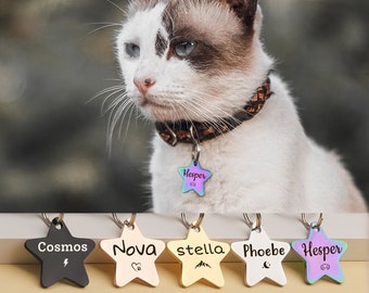 Star Cat Tag - Cat Tag Personalized - Engraved Cat Name Tag - Cat ID Tag - Cat Collar Tag - Star Pet ID Tag Cat Tag - Gifts for Cats