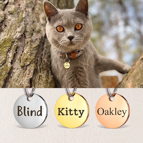 Small Cat Tag - Tiny Cat ID Tag - 12mm Round Cat Name Tag - Teeny Pet ID Tag Cat - Cat Collar Tag - Engraved Cat Name Tag - Custom Cat Tags