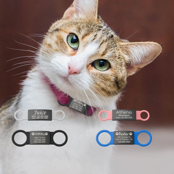 Silent Cat Tag - Cat Tag - Cat Collar Silicone Tag - Slide On Cat Tag - Silent Cat ID Tag -Custom Cat Name Tag-Silicone Small Cat Tag Black