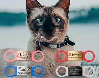 Cat Tag - Silent Cat Tag - Silde on Cat Collar Tag - Cat Id Tag - Cat Name Tag - Silicone Cat Tag - Custom Cat Tag - Pet ID Tag with Paws