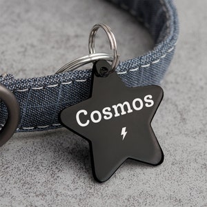 Dog Tag - Star Dog Tag - Dog ID Tag - Dog Collar Name Tag - Engraved Pet ID Tag Dog Tag - Dog Tag for Dogs - Stat Shape Dog Tag Black