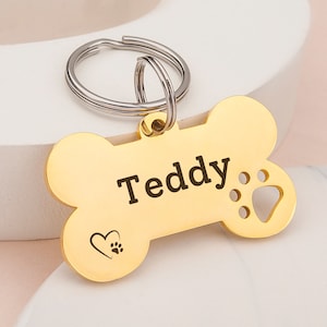 Dpg ID Tag - Bone Shape Dog Tag Personalized - Engraved Dog Name Tag - Custom Bone Dog Tag - Dog Collar Tag - Dog Tag With Name&Phone