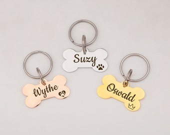 Personalized Dog Tag - Dog Tag - Dog ID Tag - Bone Dog Tag - Dog Name Tags -Custom Dog Tags for Dogs - Puppy Tag - Pet ID Tag Heart Paw Bone