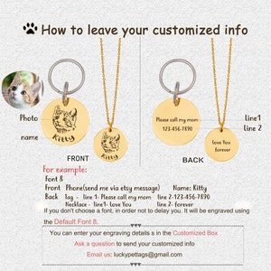 May include: A gold-toned pet ID tag with a round shape and a small image of a cat. The tag has the text "Kitty" engraved on the front and "Love You Forever" on the back. The tag is shown with a chain and a key ring.