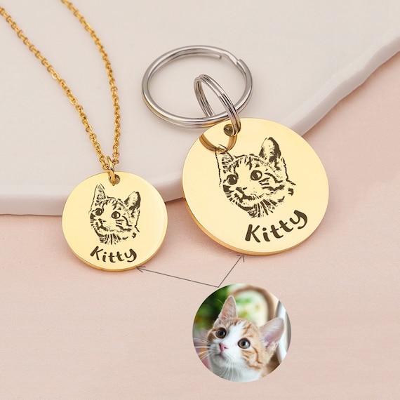 Pet Portrait Custom - Cat Tag Personalized Photo - Cat Portrait Tag And Necklace Set - Cat Lover Gifts - Pet Memorial Gift for Friend