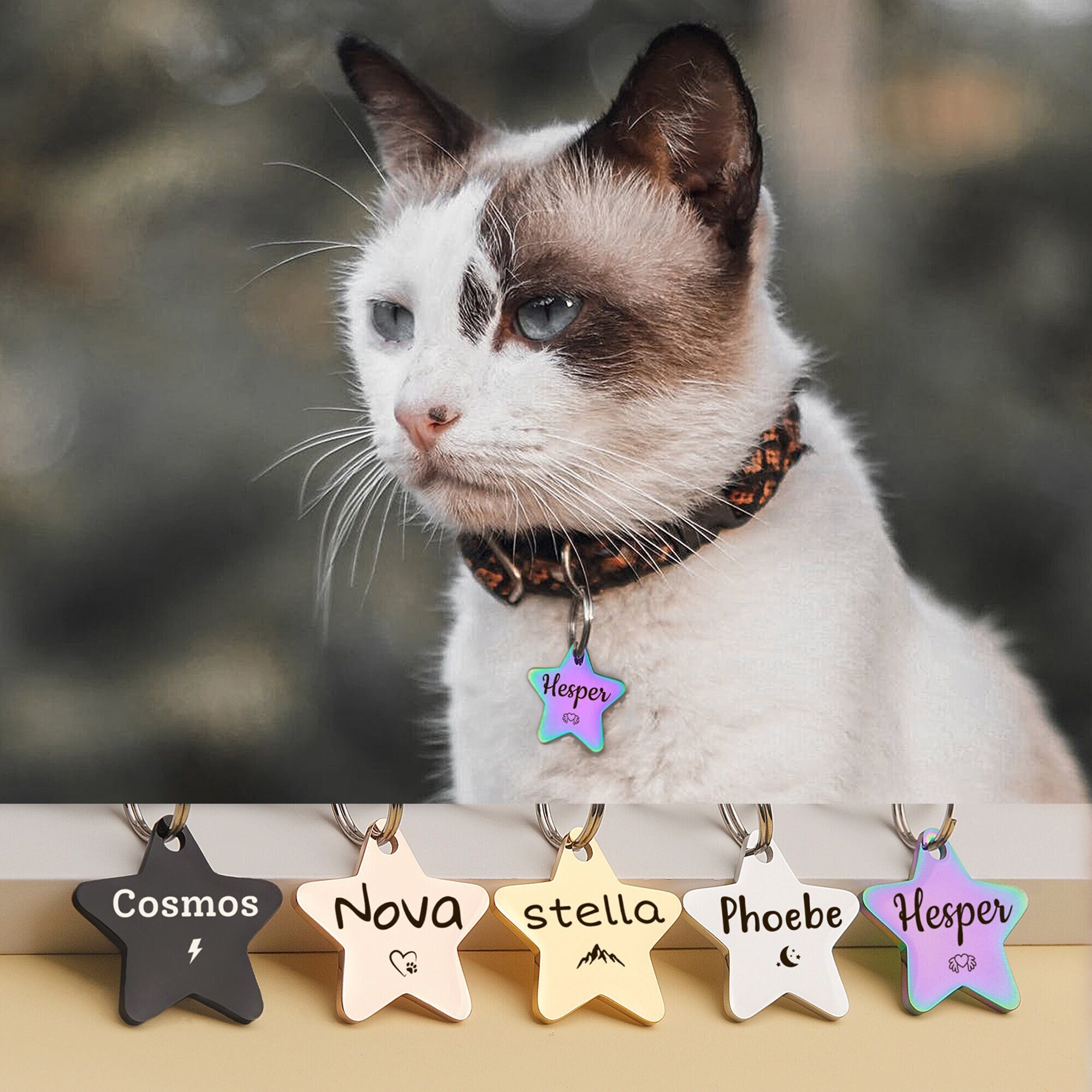 Star Cat Tag - Cat Tag Personalized - Engraved Cat Name Tag - Cat