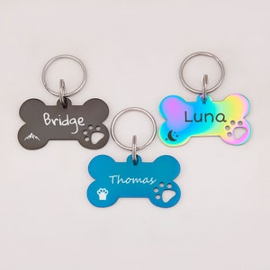 Bone Dog Tag - Dog ID Tag - Engraved Dog Name Tag - Dog Tags Personalized for Dogs - Dog Collar Tag - Puppy Dog Tag - Bone Shape Pet ID Tag