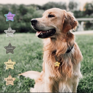 Dog Tag - Dog Gifts - Star Dog Tag - Dog Tags for Dogs Personalized - Moon and Stars Dog Tag - Cute Dog Tag - Unique Dog Tag - Star Pet Tag