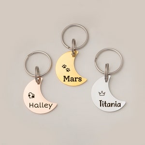 Cat Tag - Cat Gifts - Moon Cat Tag - Cat Tags for Cats Personalized - Engraved Cat Tag - Cute Cat Tag - Moon Cat Tag for Cats imagem 1