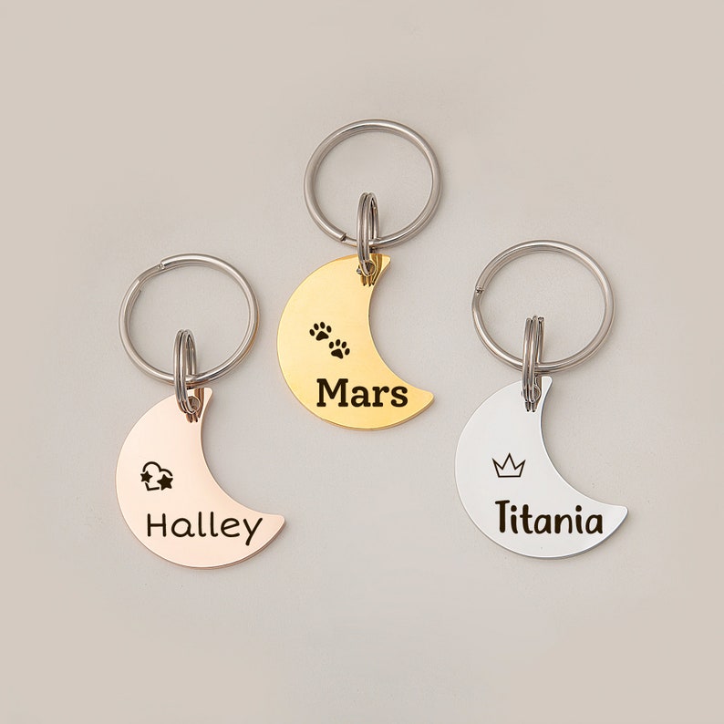 Cat Tag - Cat Gifts - Moon Cat Tag - Cat Tags for Cats Personalized - Engraved Cat Tag - Cute Cat Tag - Moon Cat Tag for Cats imagem 1