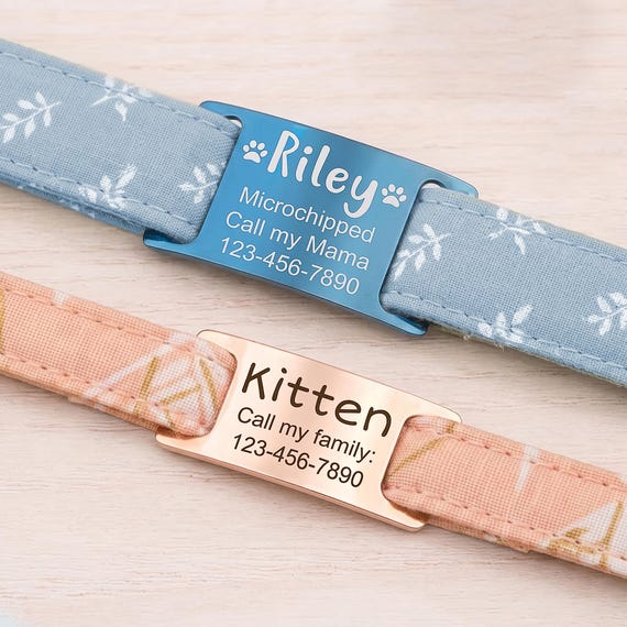 Silent Cat Tag - Slide On Cat Tag - Custom Cat Name Tag - Cat Tags Personalized - Silent Cat ID Tag - Small Cat Collar Tag - Cute Pet ID Tag