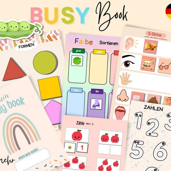 Busy Book Deutsch Kindergarten/ Schule  PDF Montessori  Spielerisch lernen  zum ausdrucken Spaß am lernen Farben, Zahlen Formen