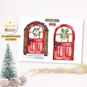 Gnome door PDF to print DIY set Gnome accessories Christmas time crafts Gnome door accessories Gnome time Gnome doors to print Red