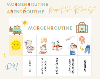 Morning and evening routine Poster to fold PDF Small children's routine set first routine starter set Playful routine rituals everyday helpers