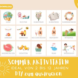Routinekarten Kinder Sommer Aktivitäten Montessori Planung ausdrucken PDF Tagesplan Signalkarten Wochenplan Struktur Kinder, Ritual Familie