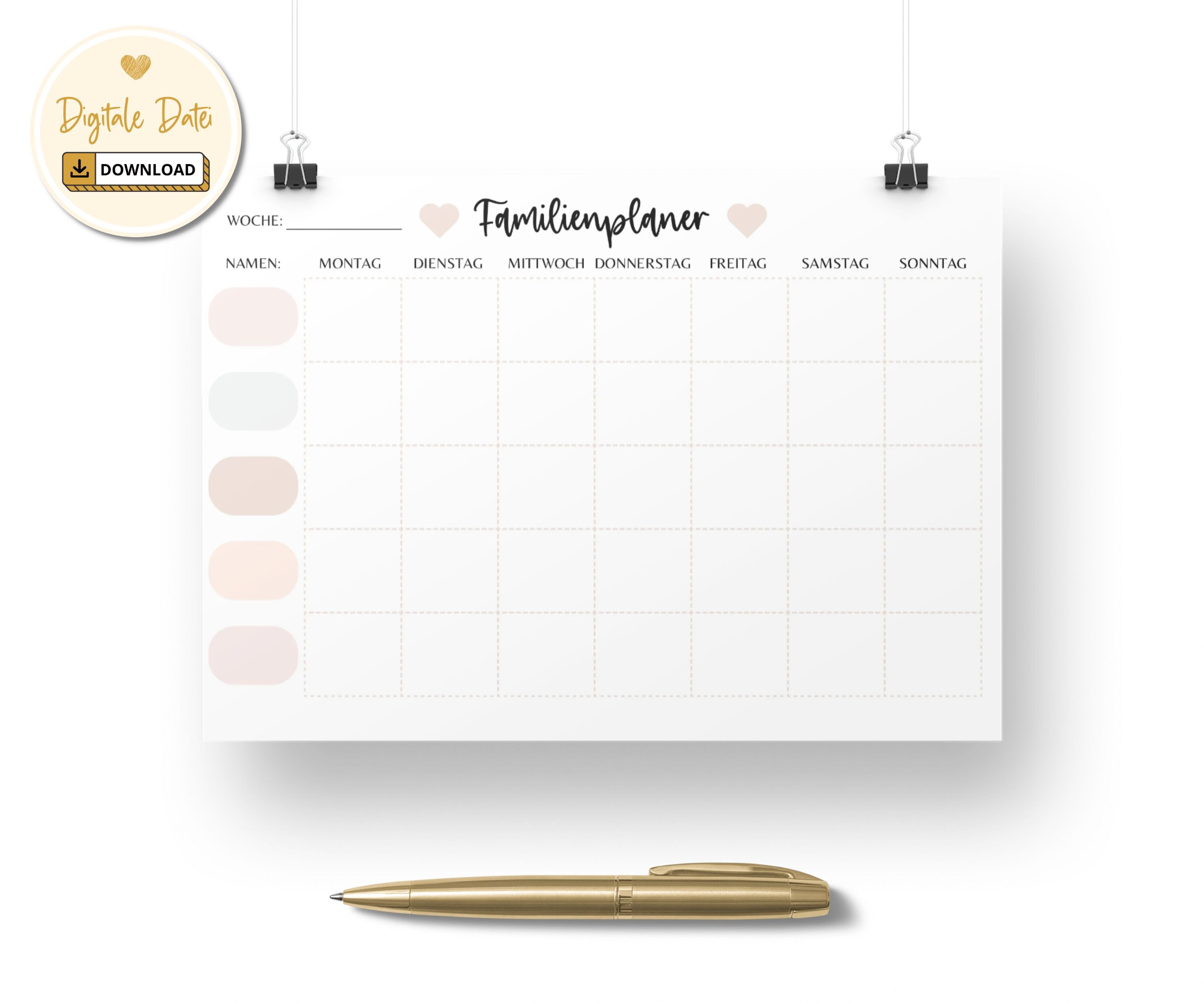 Wochenplan Familie A4 & A3 Format Pastell zum ausdrucken minimalistisch