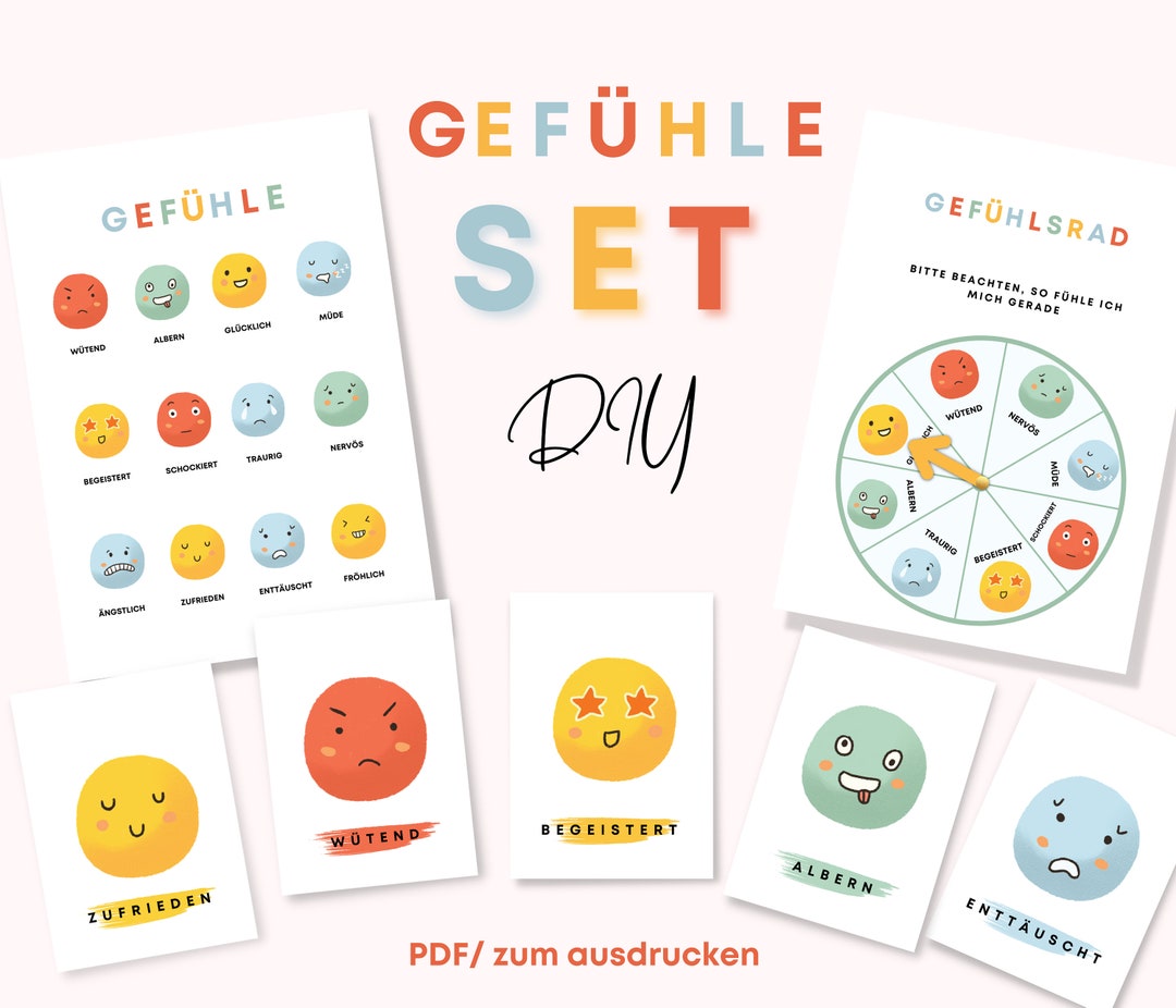 Feelings Learning Set Emotion Wheel Poster Cards DIY for Children to